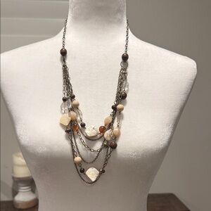 Elegant Multi-Layered Necklace with Brown and Cream Beads